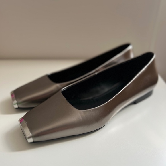 Massimo Dutti Leather Ballet Flats with Metal Toe - Picture 1 of 7